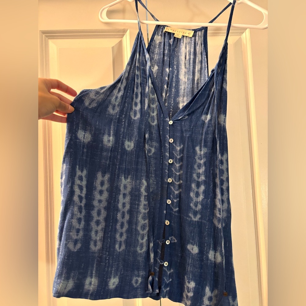Lovestitch Indigo Tie-Dye Button-Up Blouse
